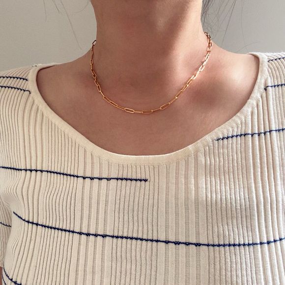 18K Gold Plated Small Paperclip Chain Necklace - Picture 2 of 8